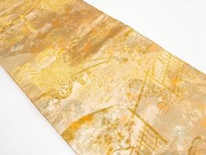 アンティーク 遠山に紅葉・御所車模様織り出し袋帯(着用可)